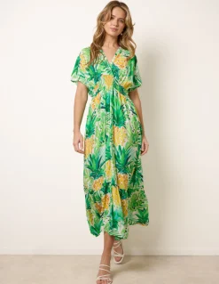 Pineapple Double V Midi Dress