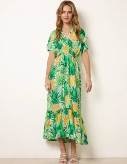 Pineapple Double V Midi Dress