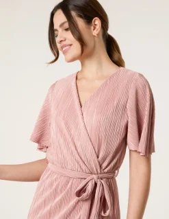 Plisse Wrap Over Midi Dress
