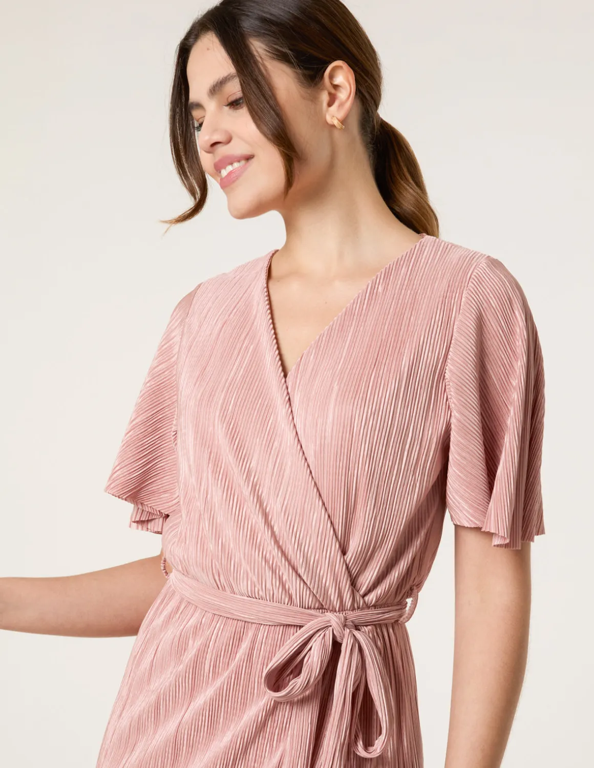 Plisse Wrap Over Midi Dress