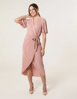 Plisse Wrap Over Midi Dress