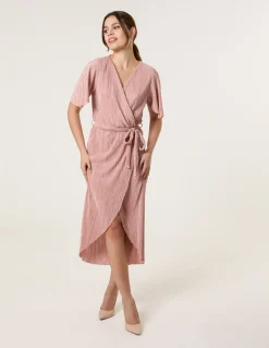 Plisse Wrap Over Midi Dress