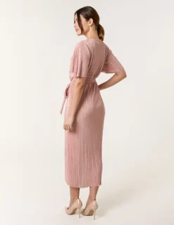Plisse Wrap Over Midi Dress