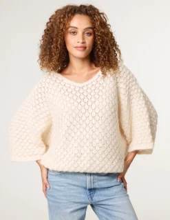 Pointelle Knit Batwing Jumper