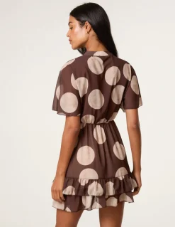 Polka Dot Button Up Double Frill Short Sleeve Dress