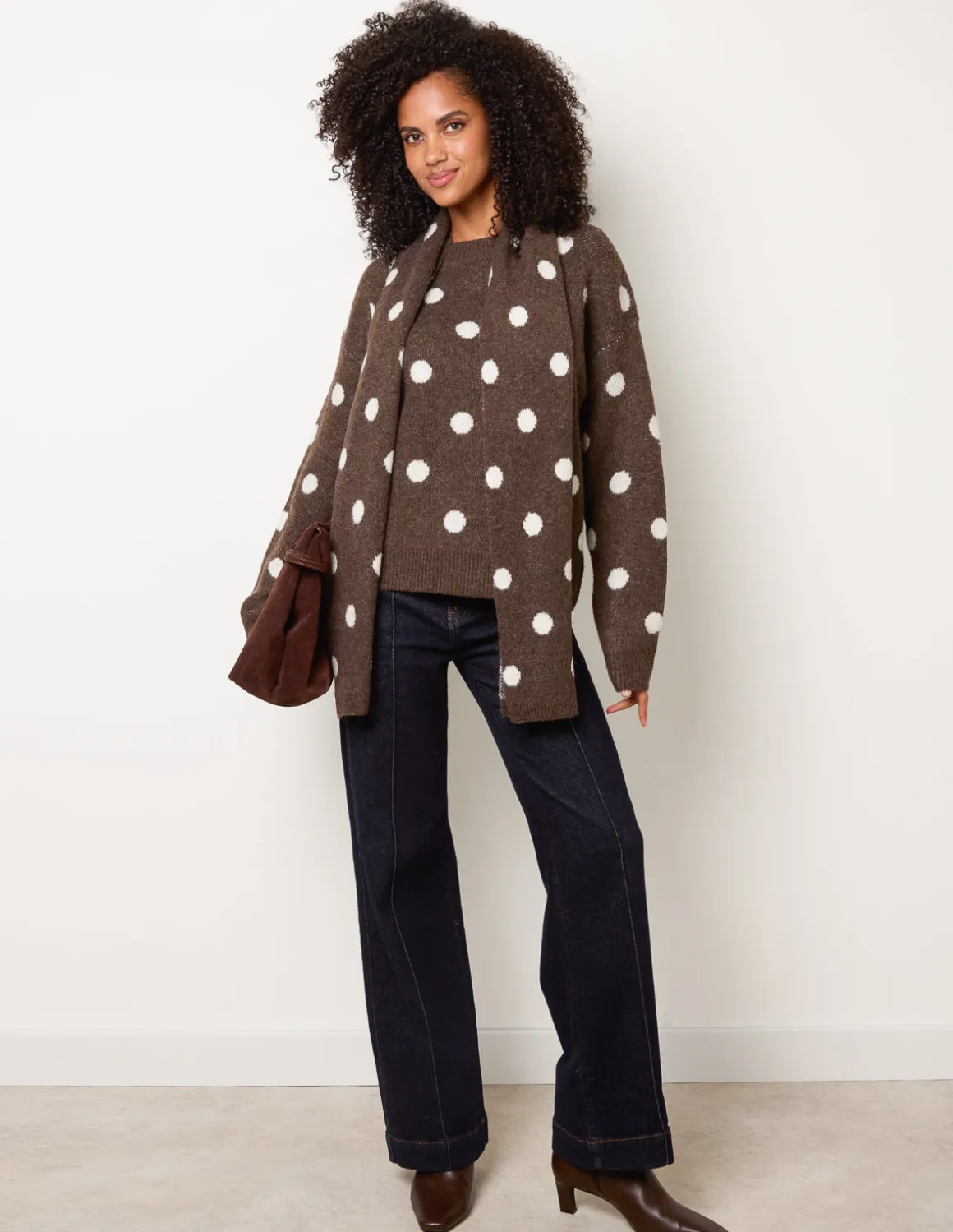 Polka Dot Knit Jumper With Scarf
