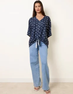 Polka Dot Knot Front Top