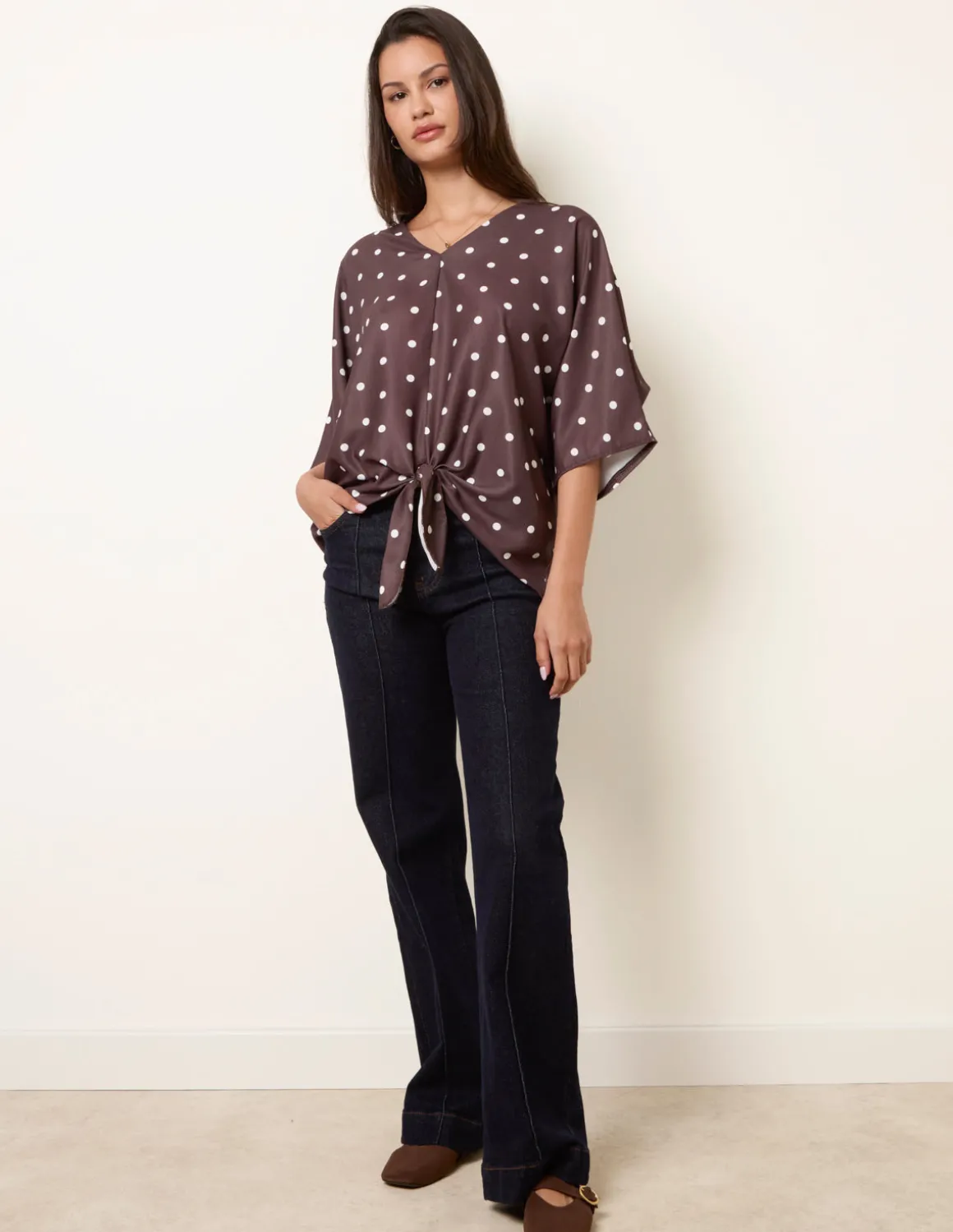 Polka Dot Knot Front Top