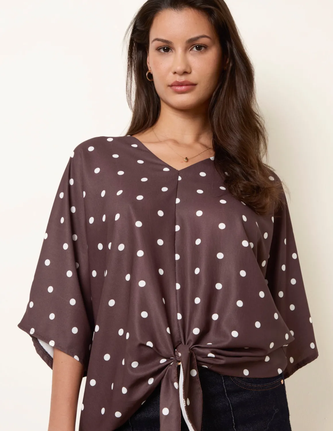 Polka Dot Knot Front Top