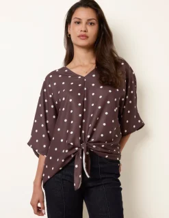 Polka Dot Knot Front Top