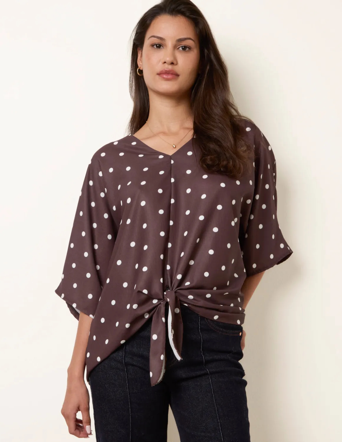 Polka Dot Knot Front Top