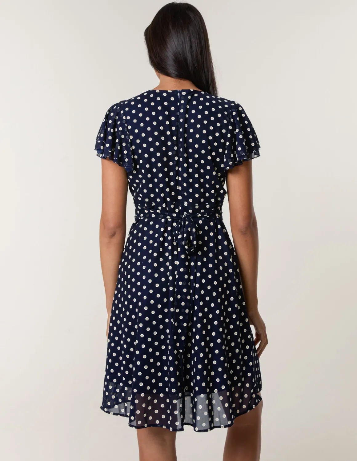 Polka Dot Mesh Frill Sleeve Wrap Dress With Tie Waist
