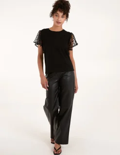 Polka Dot Mesh Sleeve T-shirt