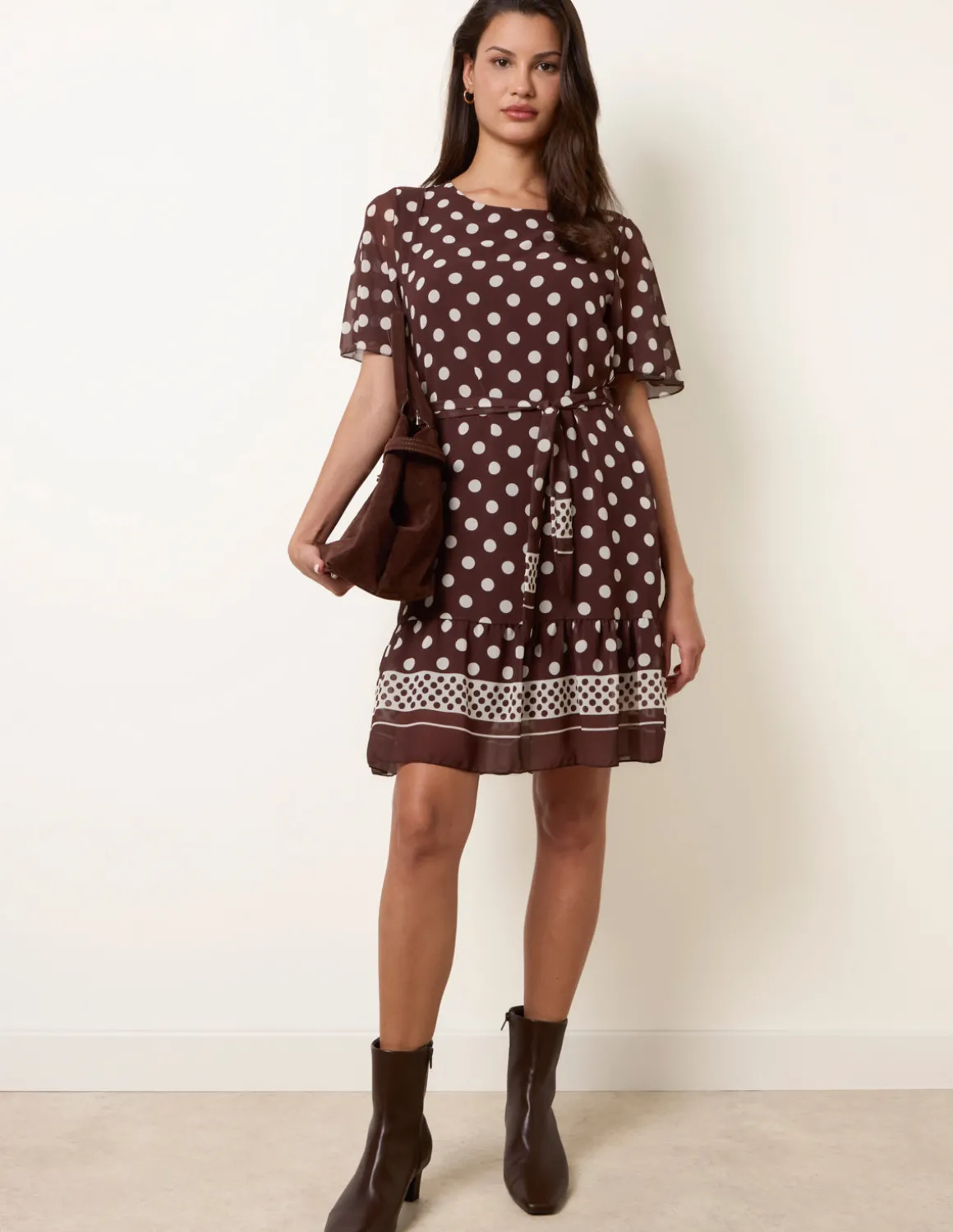 Polka Dot Short Sleeve Border Dress