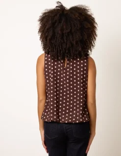 Polka Dot Sleeveless Cowl Neck Top