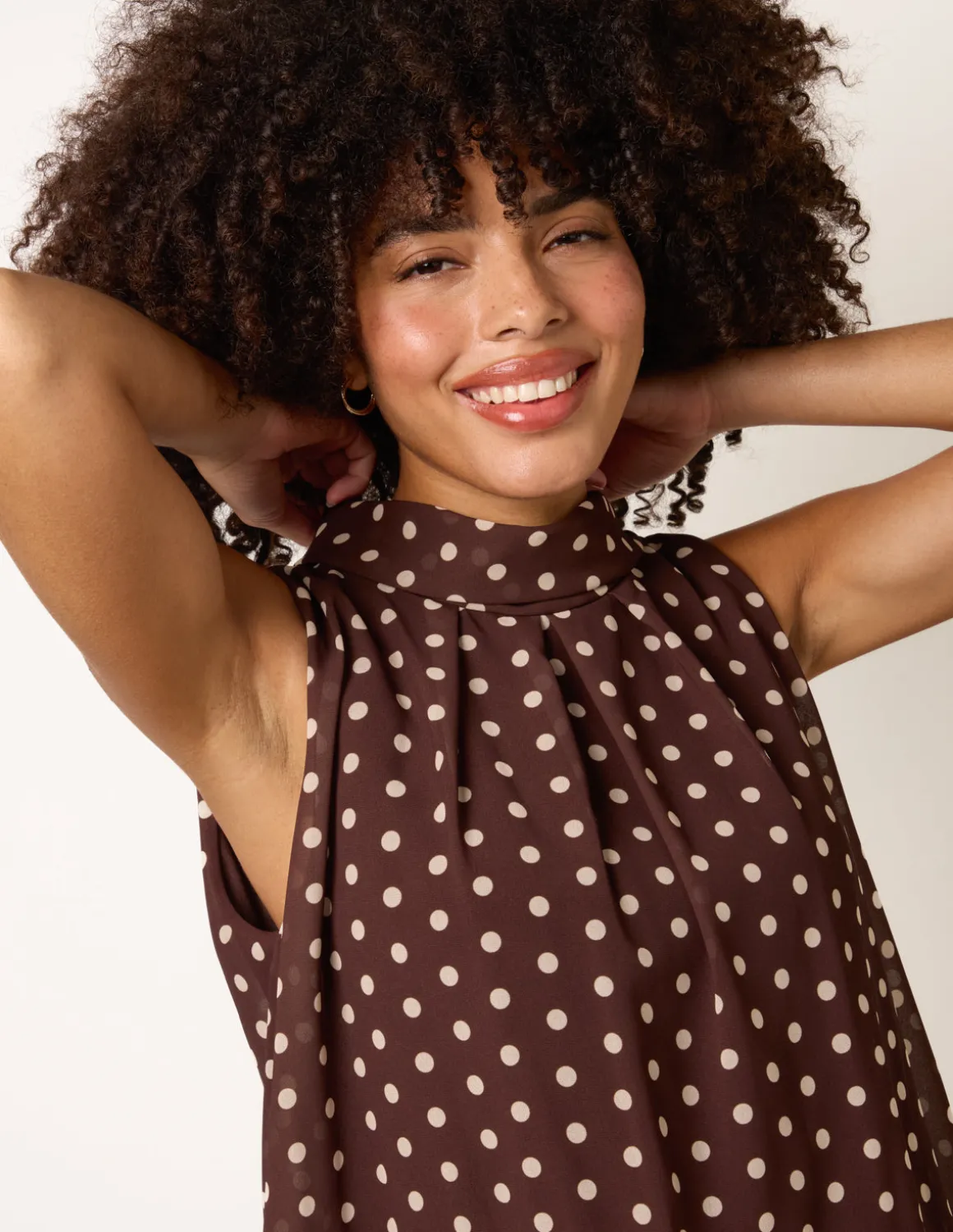 Polka Dot Sleeveless Cowl Neck Top
