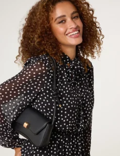 Polka Dot Tie Neck Midi Dress