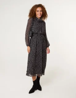 Polka Dot Tie Neck Midi Dress