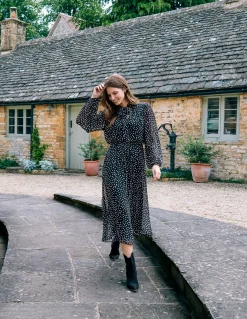 Polka Dot Tie Neck Midi Dress