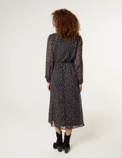 Polka Dot Tie Neck Midi Dress