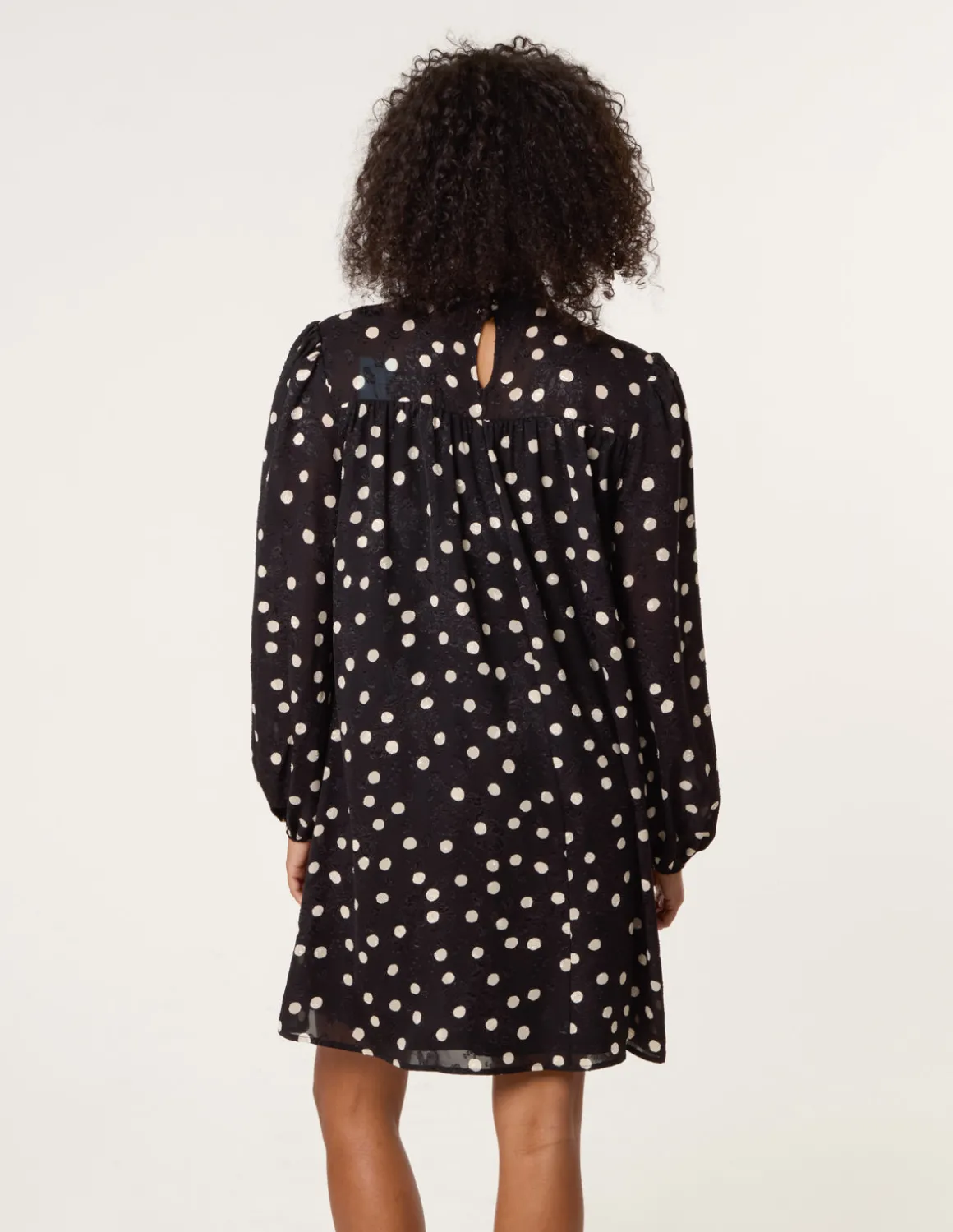 Polka Dot Tie Neck Smock Dress