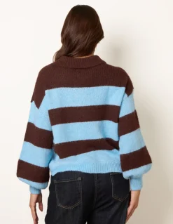 Polo Collar Striped Long Sleeve Jumper