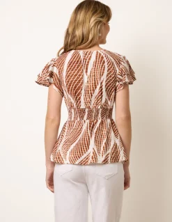 Printed Frill Peplum Top