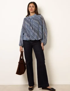 Printed High Neck Puffball Blouse
