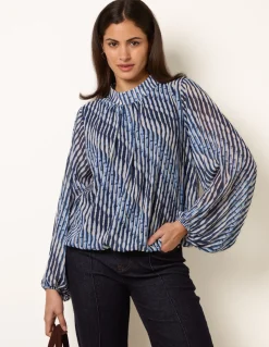Printed High Neck Puffball Blouse