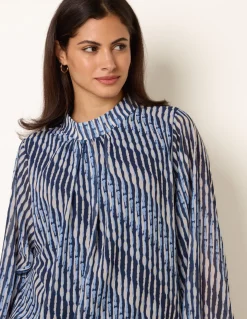 Printed High Neck Puffball Blouse