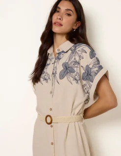 Printed Linen Belted Dress