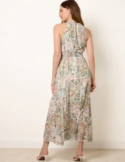 Printed Pleated Dress With Belt