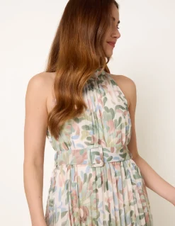 Printed Pleated Dress With Belt