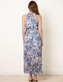 Printed Pleated Dress With Belt