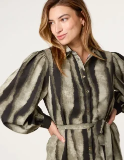 Printed Puff Sleeve Button Through Midi Dress