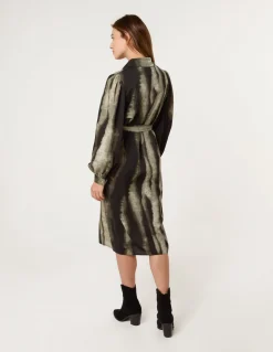 Printed Puff Sleeve Button Through Midi Dress