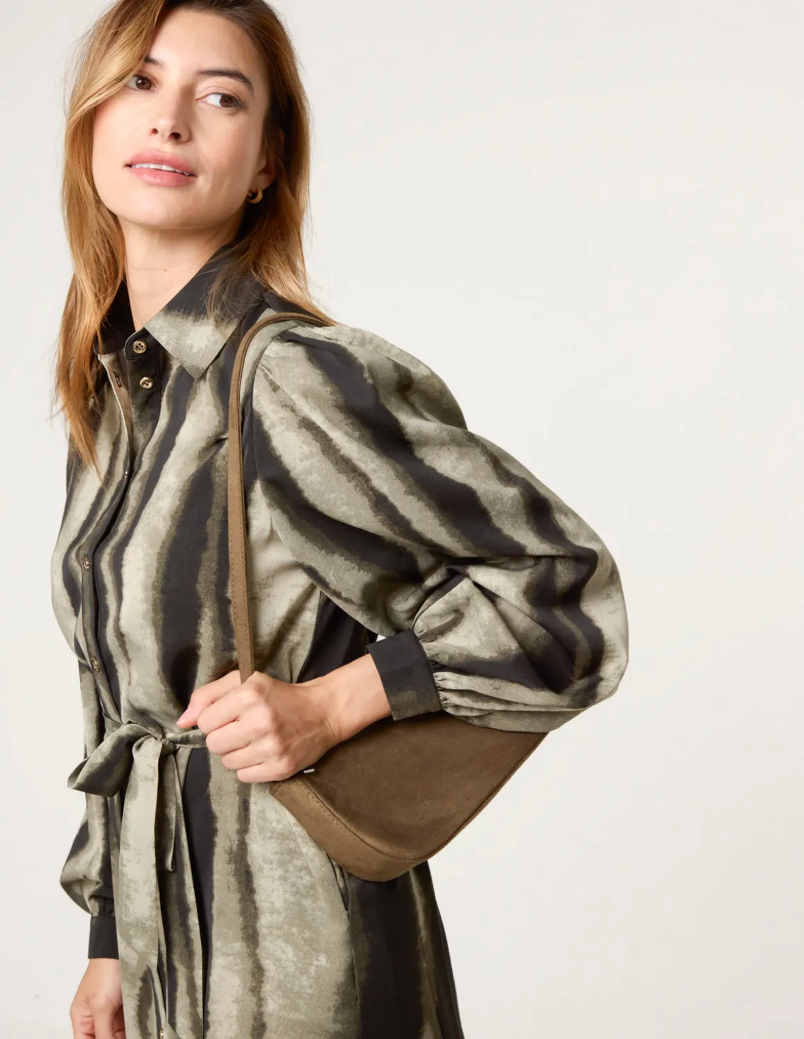 Printed Puff Sleeve Button Through Midi Dress