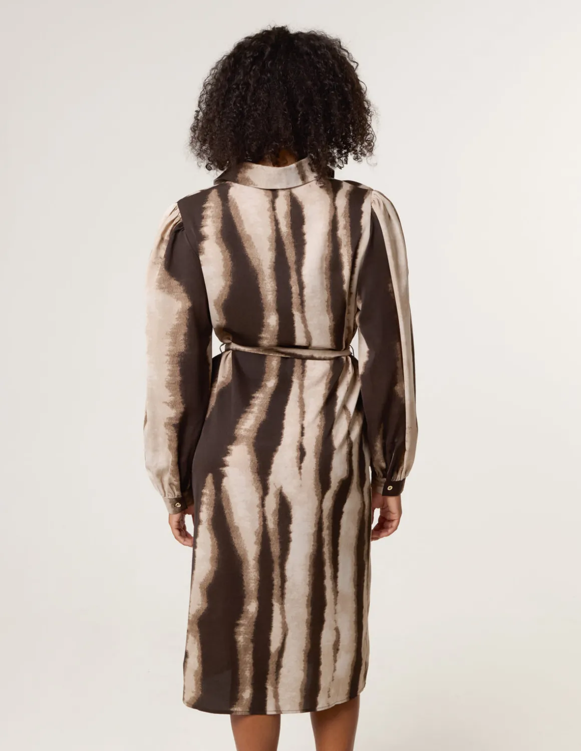 Printed Puff Sleeve Button Through Midi Dress