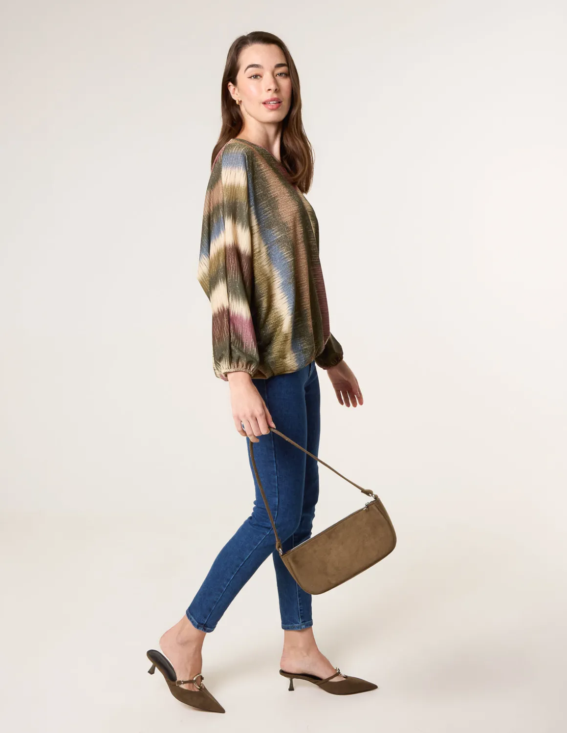 Printed Round Neck Long Sleeve Top