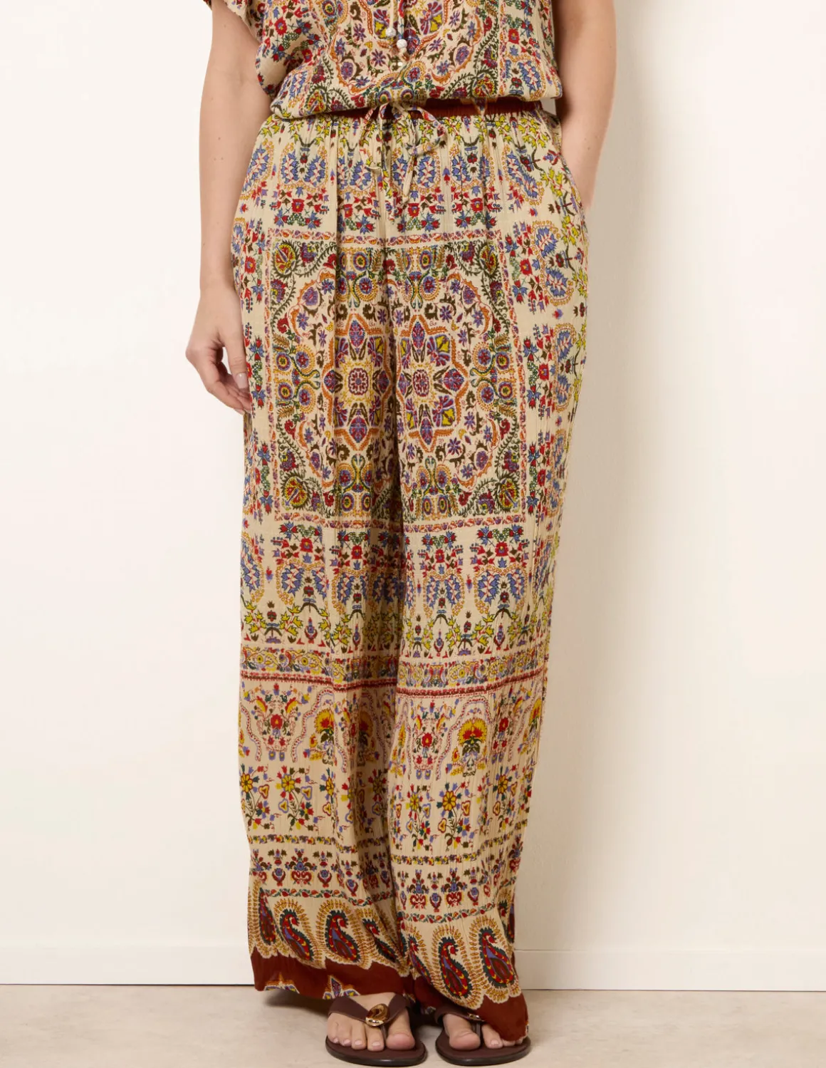 Printed Shirred Waist Trousers