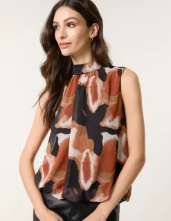 Printed Sleeveless Puff Hem Blouse