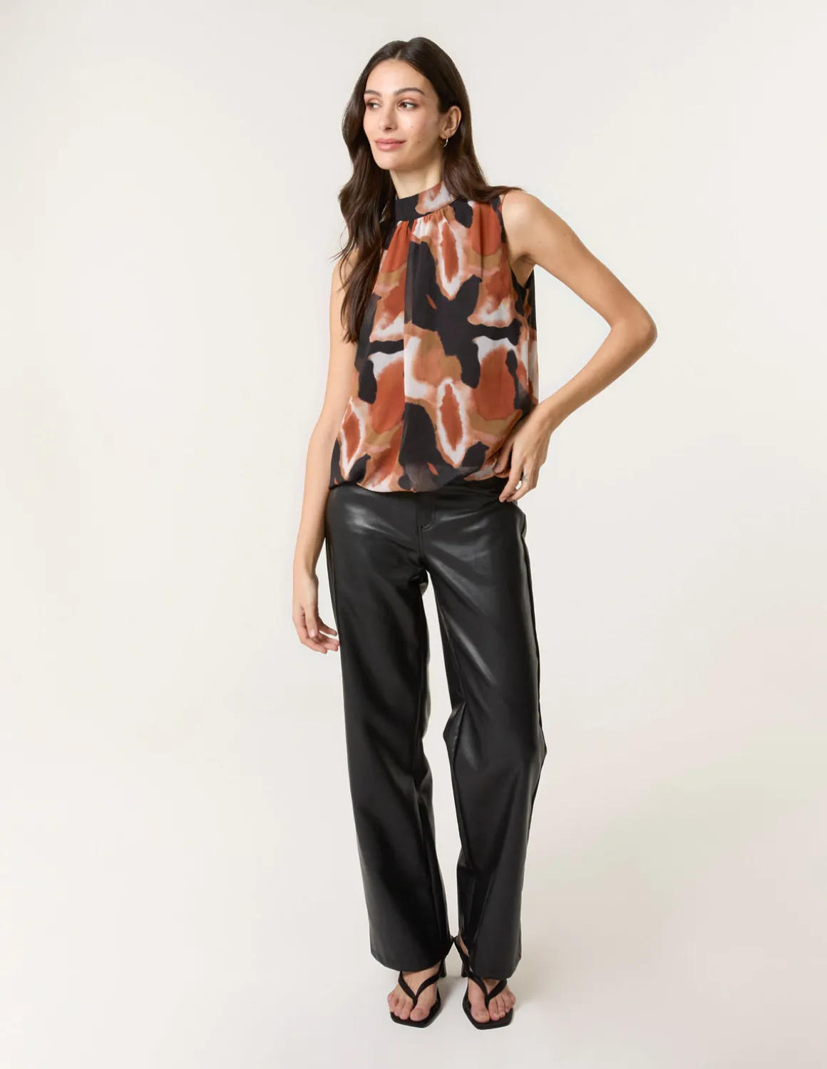 Printed Sleeveless Puff Hem Blouse