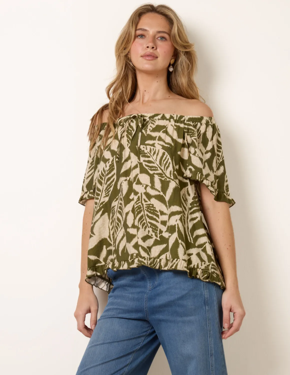 Printed Tie Front Top