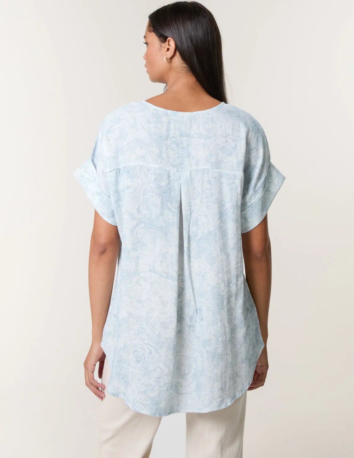 Printed V Neck Button Top