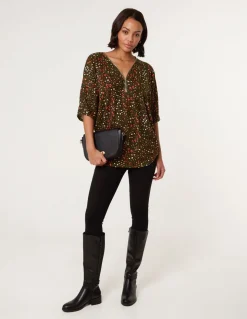 Printed Zip Front Top