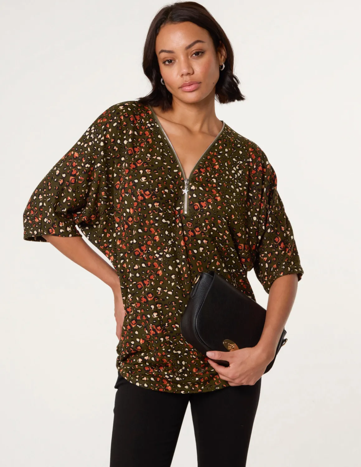 Printed Zip Front Top