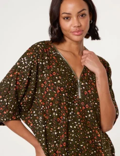 Printed Zip Front Top