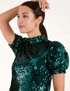 Puff Sleeve Sequin Dress