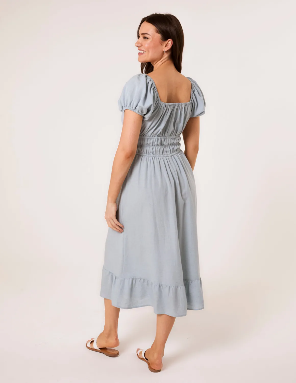 Puff Sleeve Shirred Panel Dress