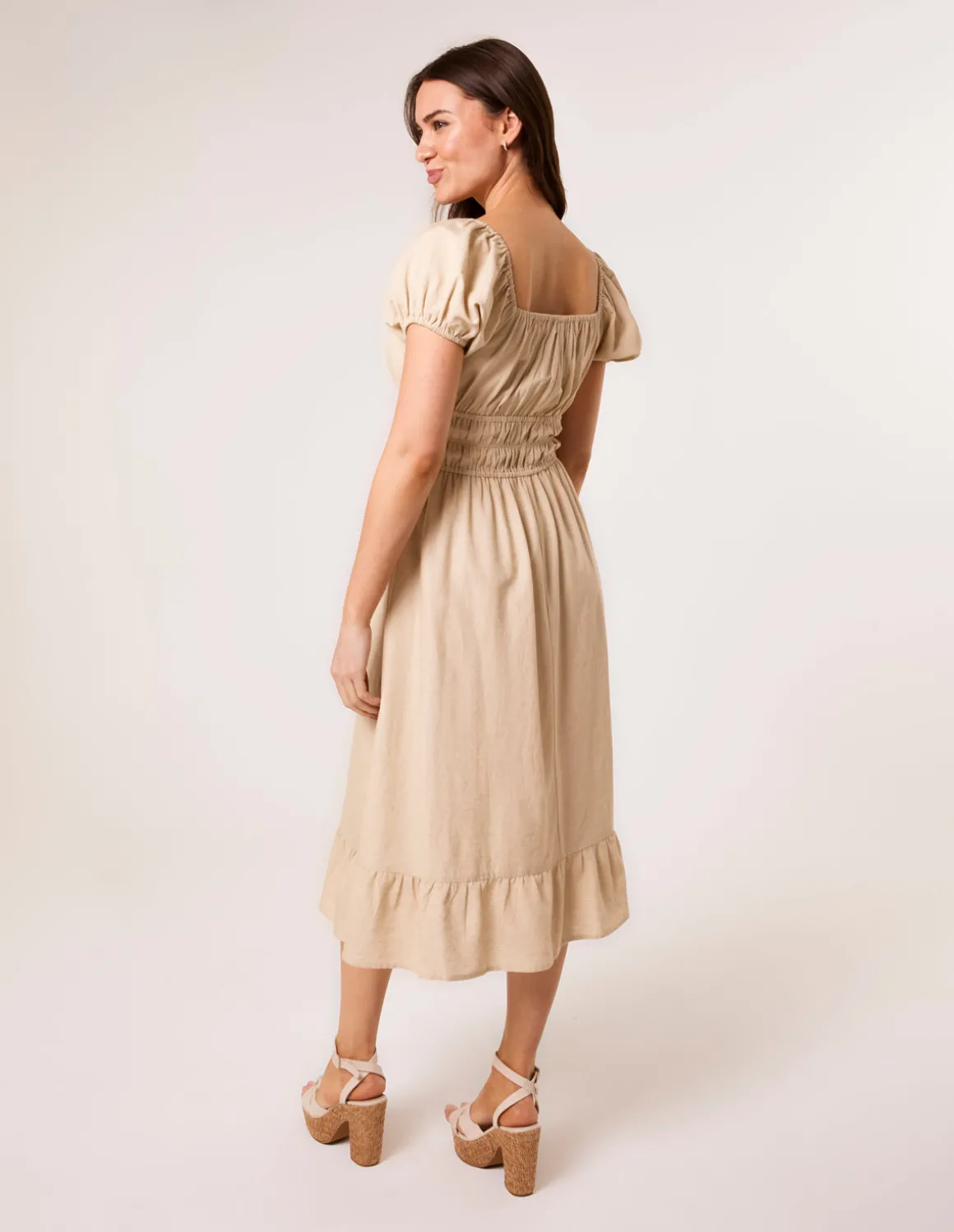 Puff Sleeve Shirred Panel Dress